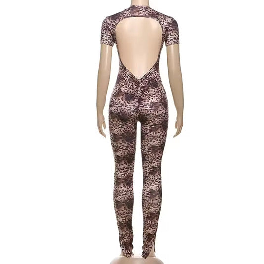 Cheetah Open Back Jumpsuit